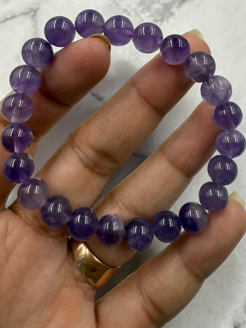 Amethyst Bracelet 8mm Beaded Bracelet Elastic Stretch Healing Gemstone